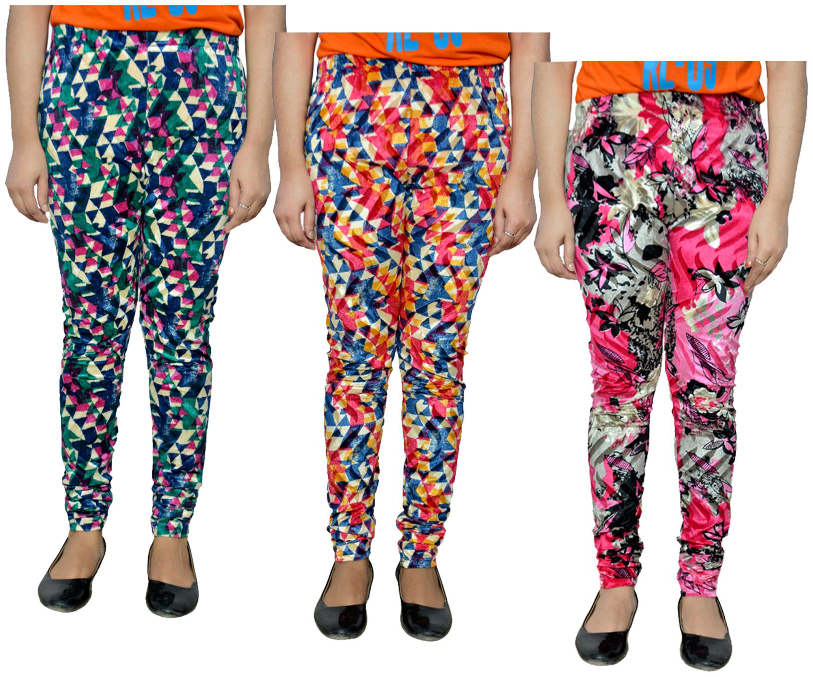 

KAVYA Women Printed Velvet Leggings for Winters (Pack Of 3) Multi color