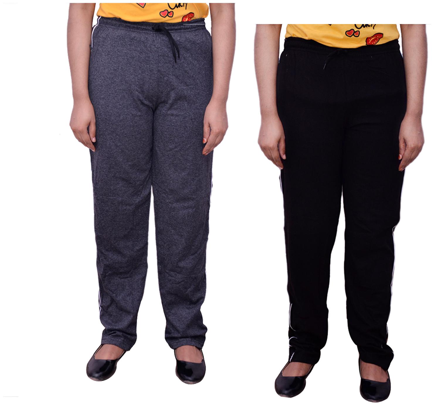 

Kavya Women Regular fit Cotton Solid Track pants - Black Grey