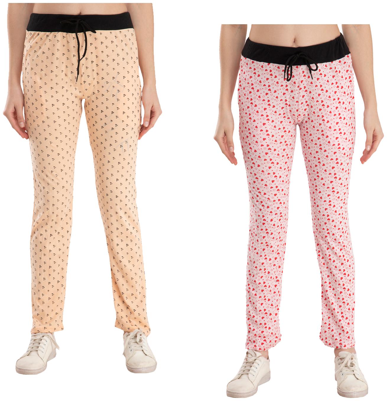 

Kavya Women Regular fit Cotton Printed Track pants - Beige Pink