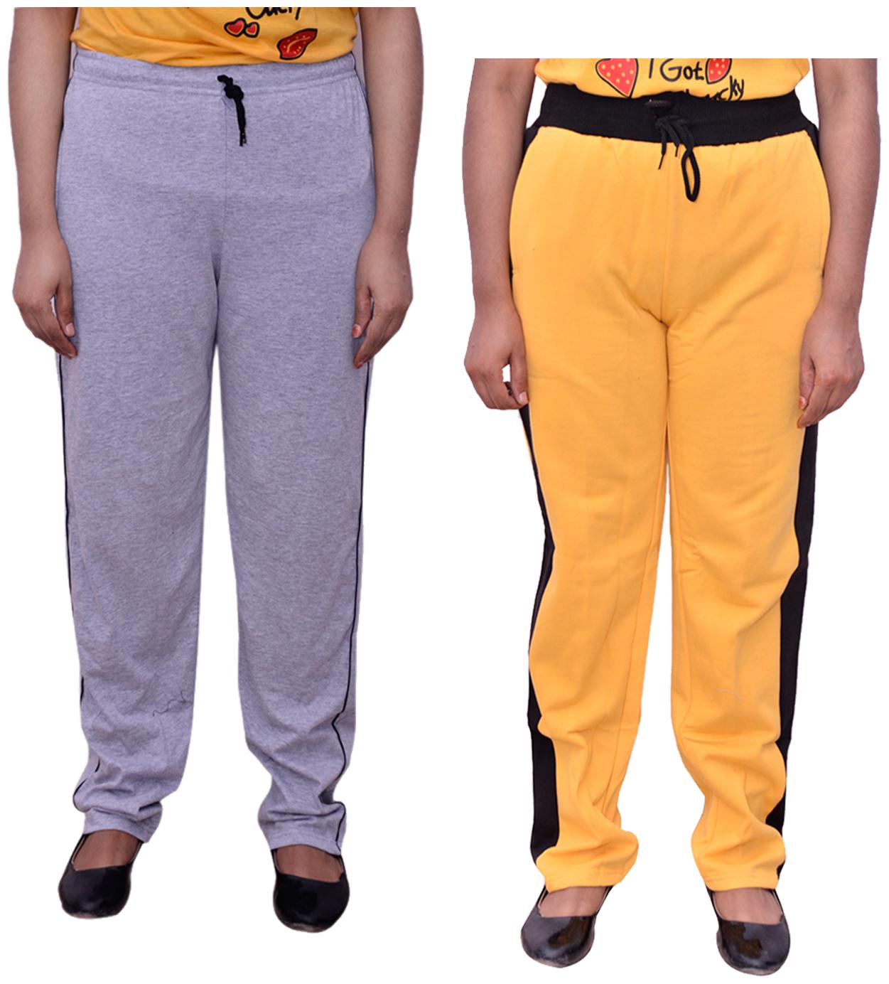 

Kavya Women Regular fit Cotton Solid Track pants - Yellow Grey