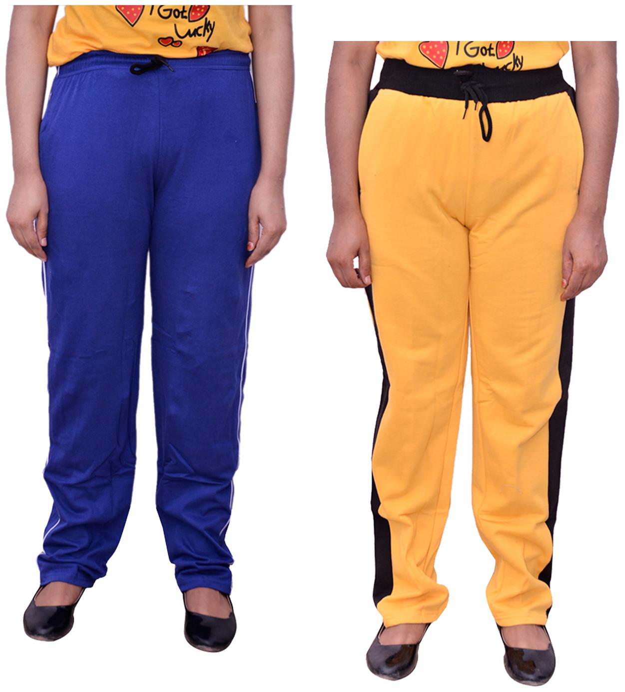 

Kavya Women Regular fit Cotton Solid Track pants - Yellow Blue