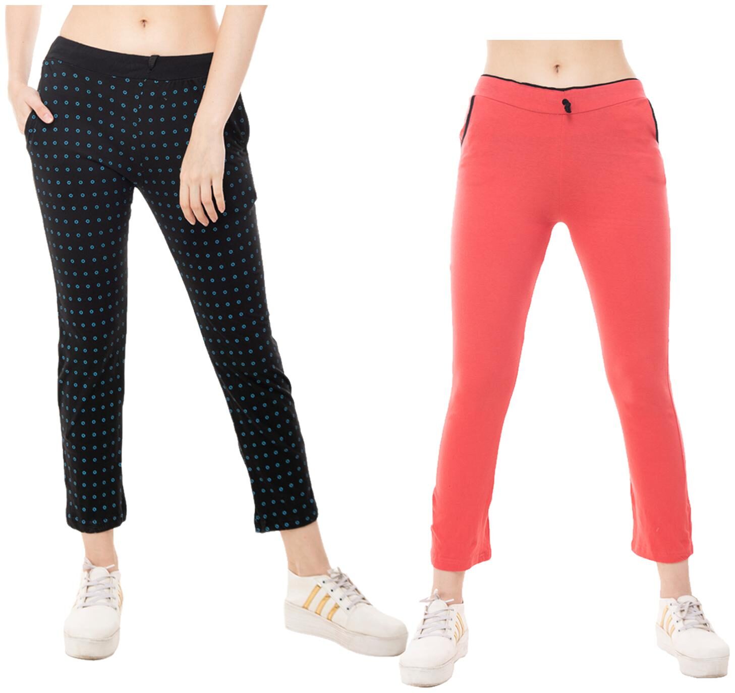

Kavya Women Regular fit Cotton Solid Track pants - Red Black
