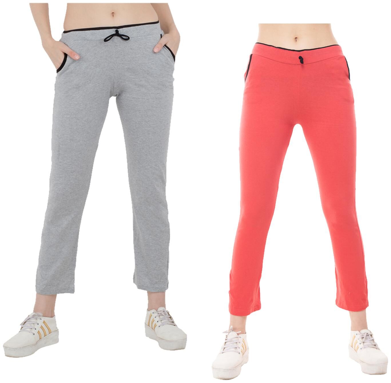 

Kavya Women Regular fit Cotton Solid Track pants - Grey Red