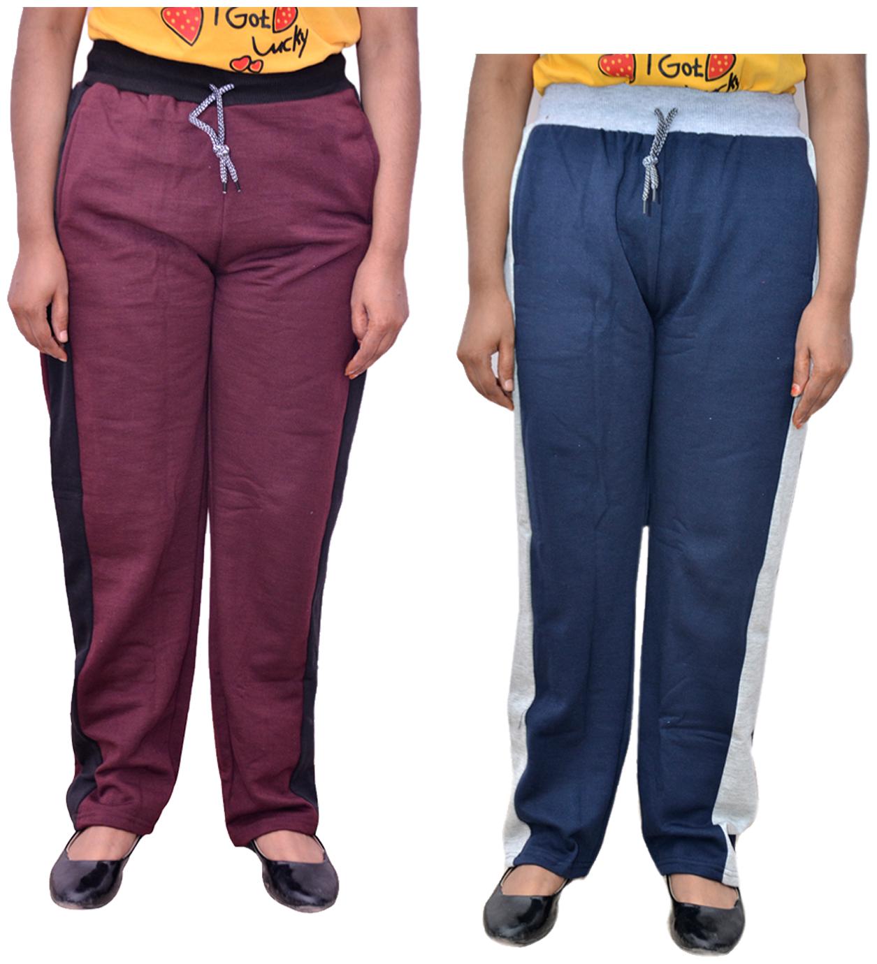 

Kavya Women Regular fit Cotton Solid Track pants - Blue Maroon