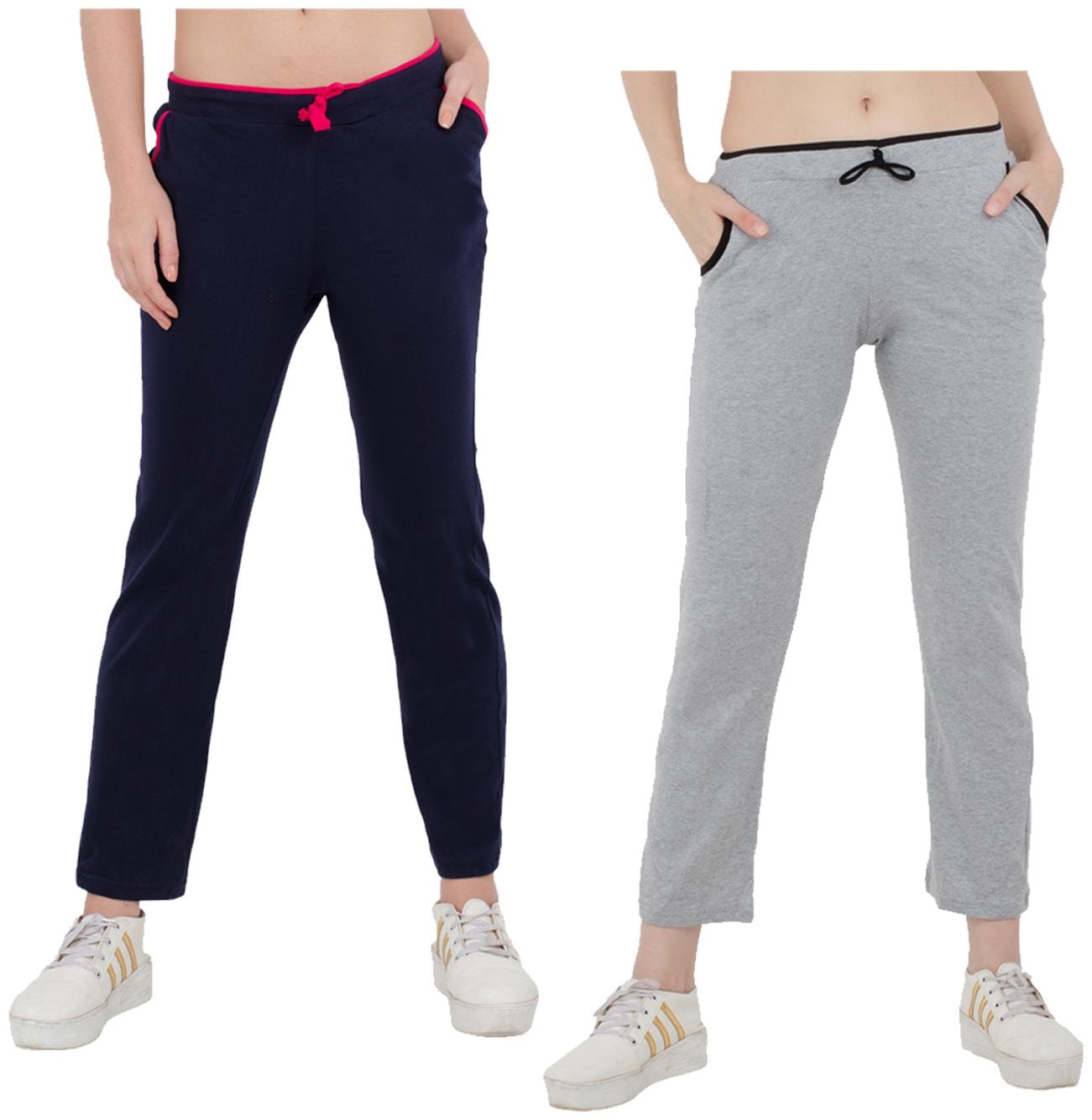 

Kavya Women Regular fit Cotton Solid Track pants - Blue Grey