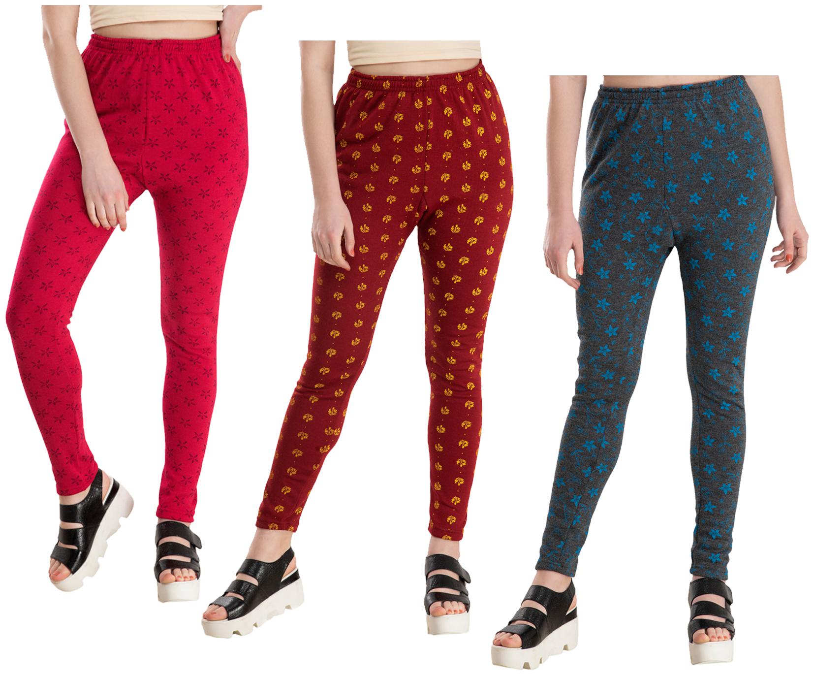 

KAVYA Women Woolen Warm Printed Leggings for Winters (Pack of 3)
