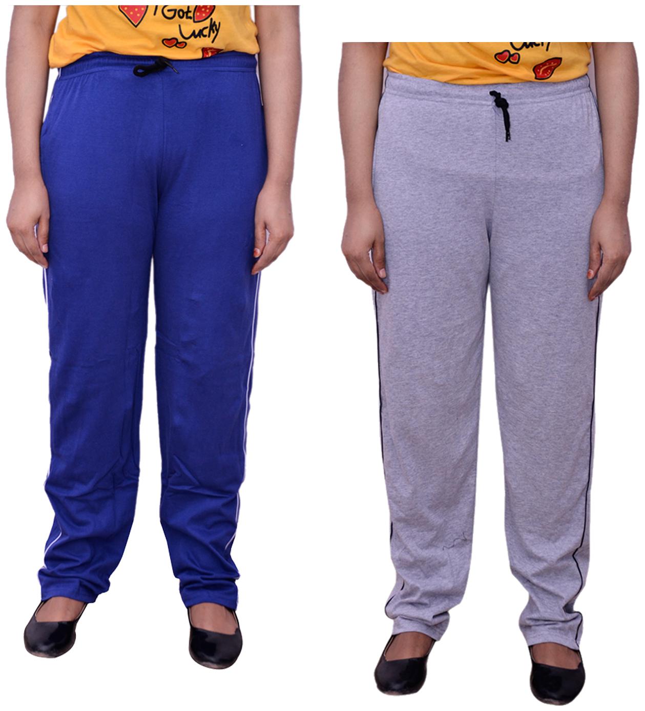 

Kavya Women Regular fit Cotton Solid Track pants - Blue Grey