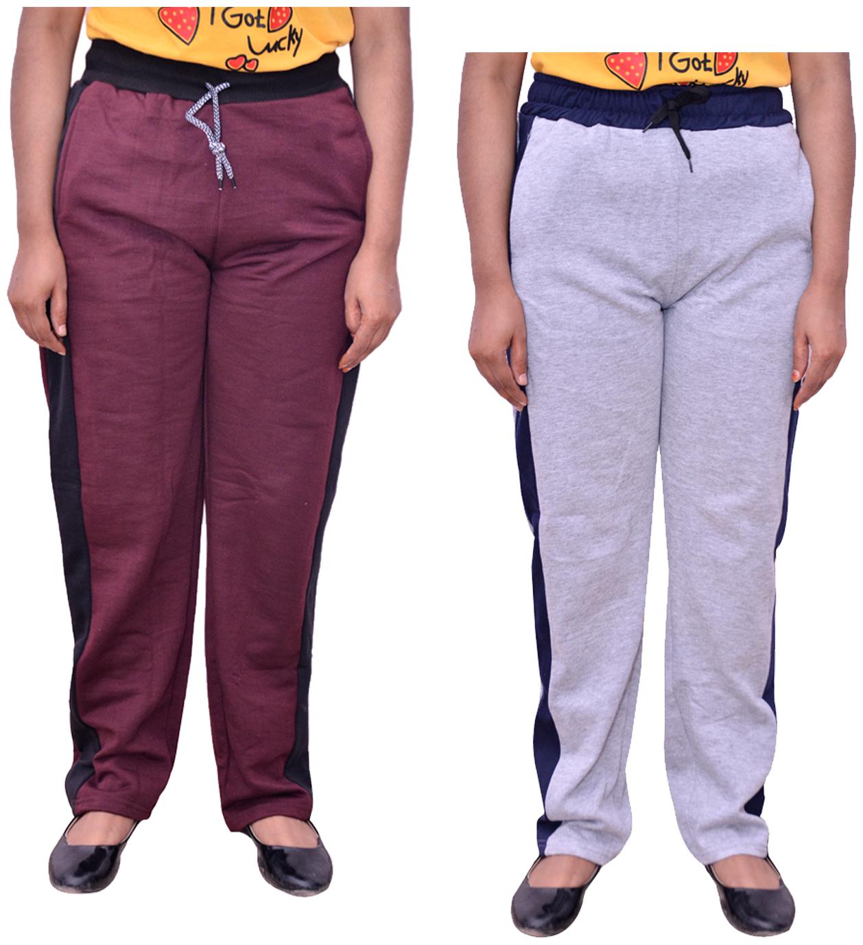

Kavya Women Regular fit Cotton Solid Track pants - Grey Maroon