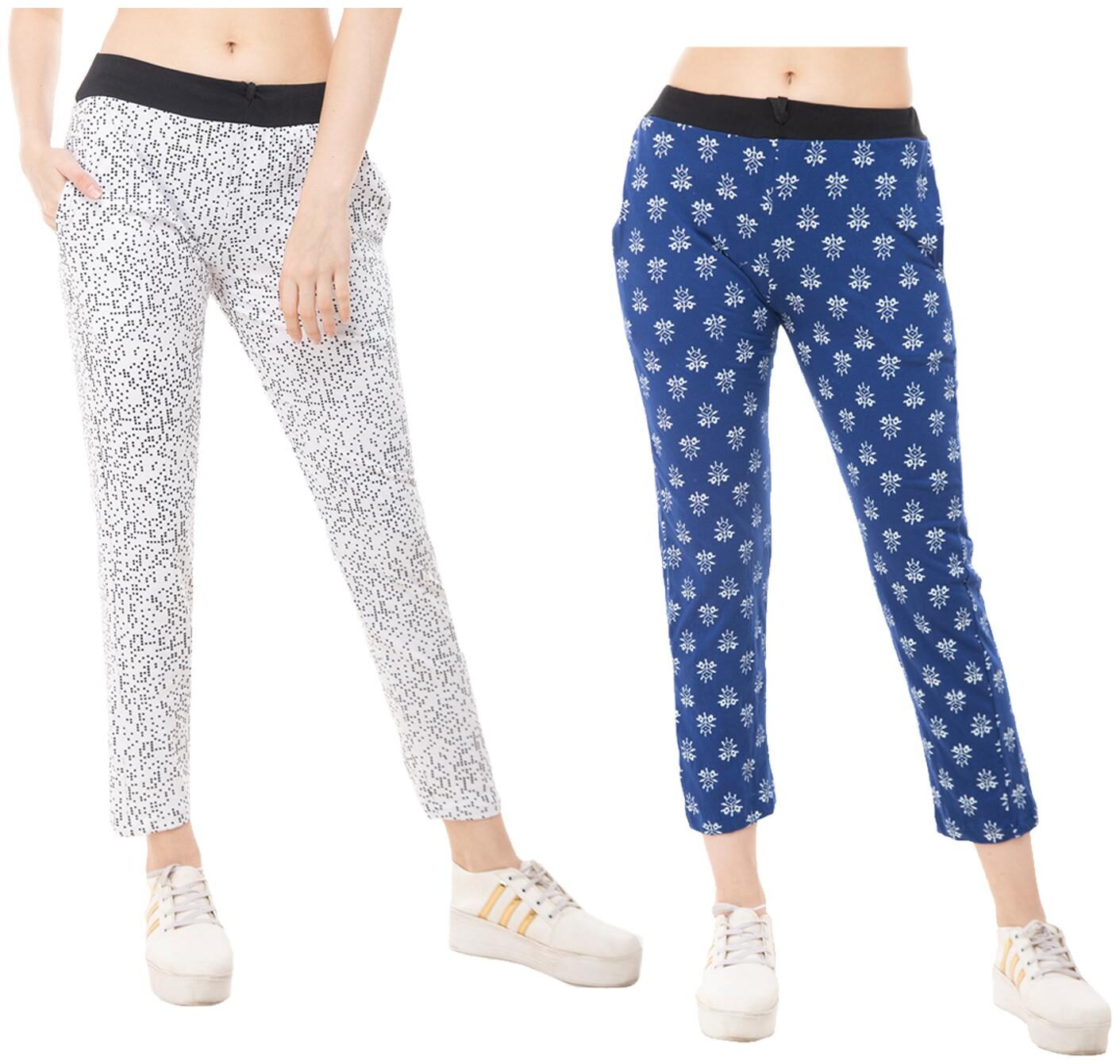 

Kavya Women Regular fit Cotton Printed Track pants - White Blue