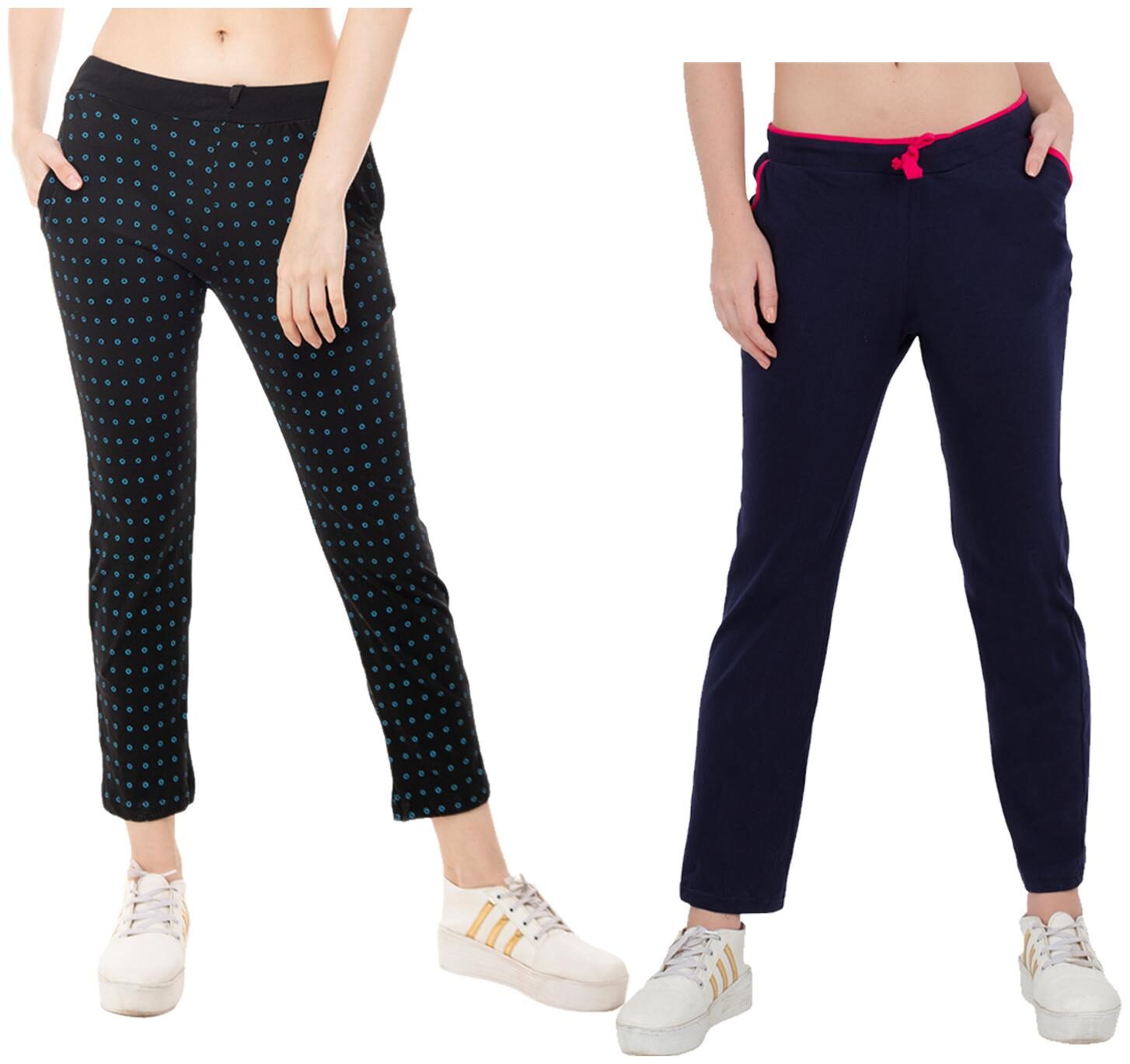 

Kavya Women Regular fit Cotton Solid Track pants - Blue Black