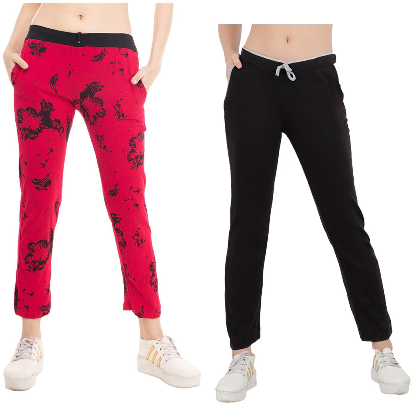 

Kavya Women Regular fit Cotton Solid Track pants - Black Pink