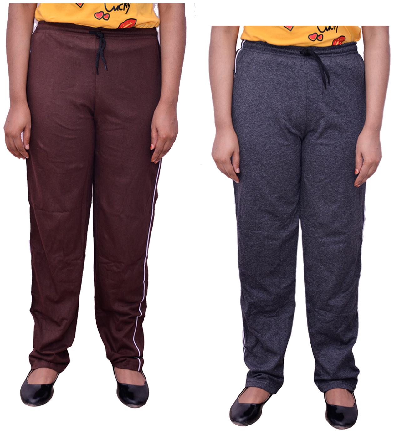 

Kavya Women Regular fit Cotton Solid Track pants - Grey Maroon