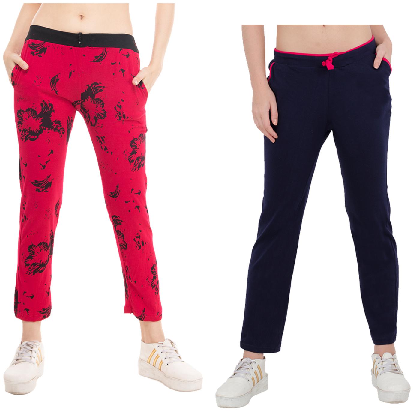 

Kavya Women Regular fit Cotton Solid Track pants - Blue Pink