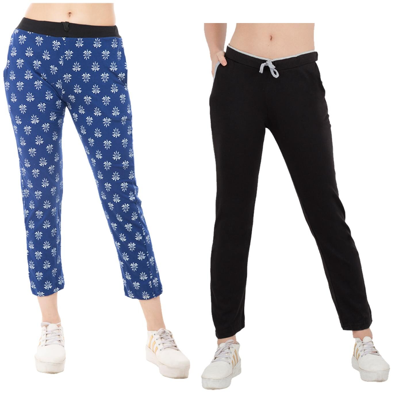 

Kavya Women Regular fit Cotton Solid Track pants - Blue Black