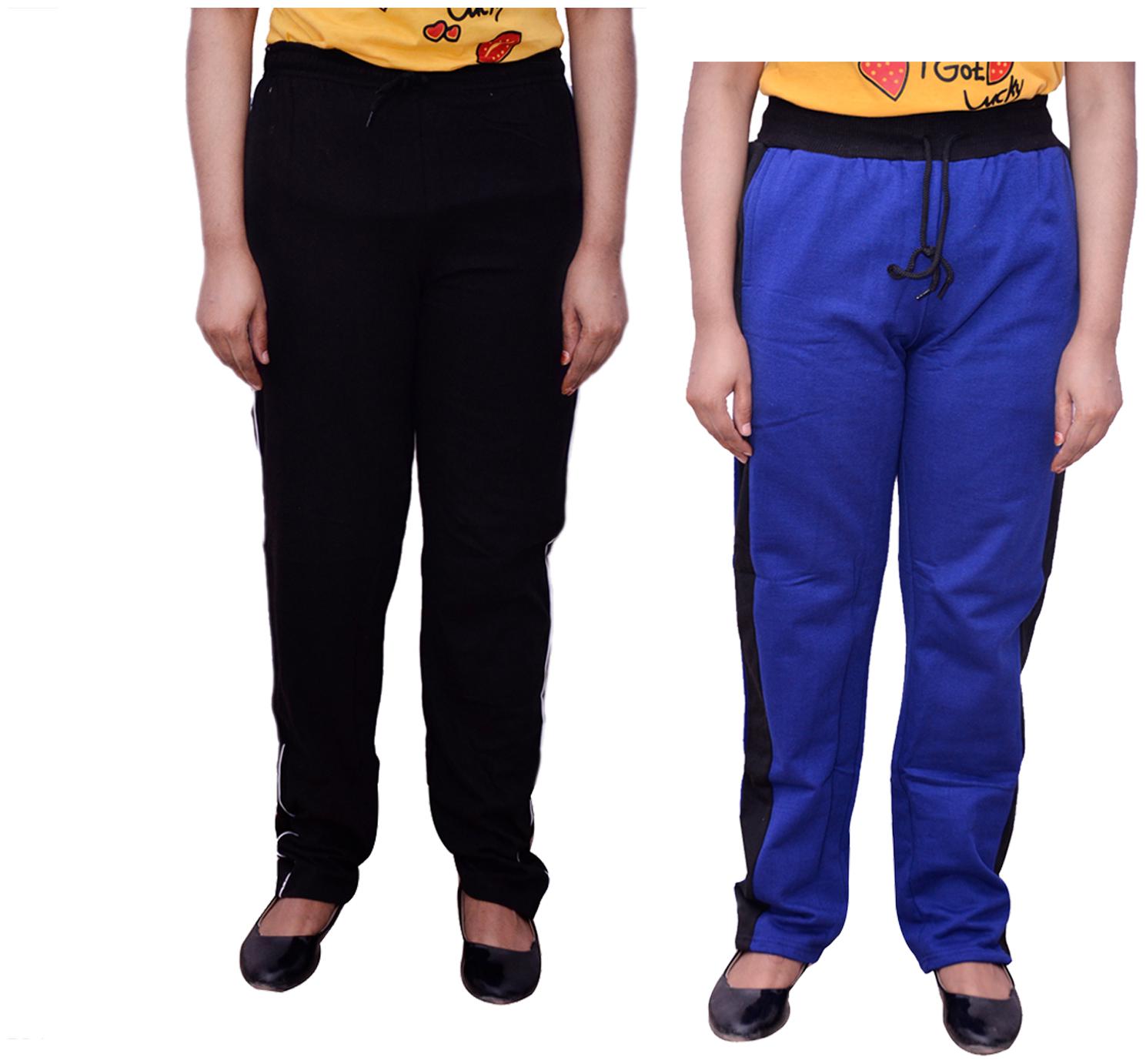 

Kavya Women Regular fit Cotton Solid Track pants - Blue Black