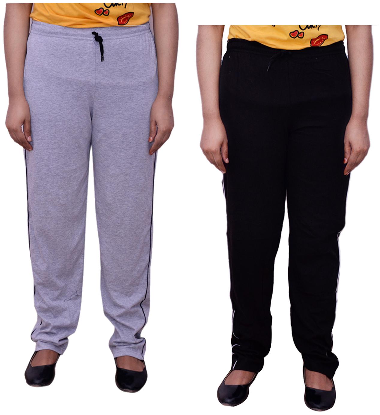 

Kavya Women Regular fit Cotton Solid Track pants - Black Grey
