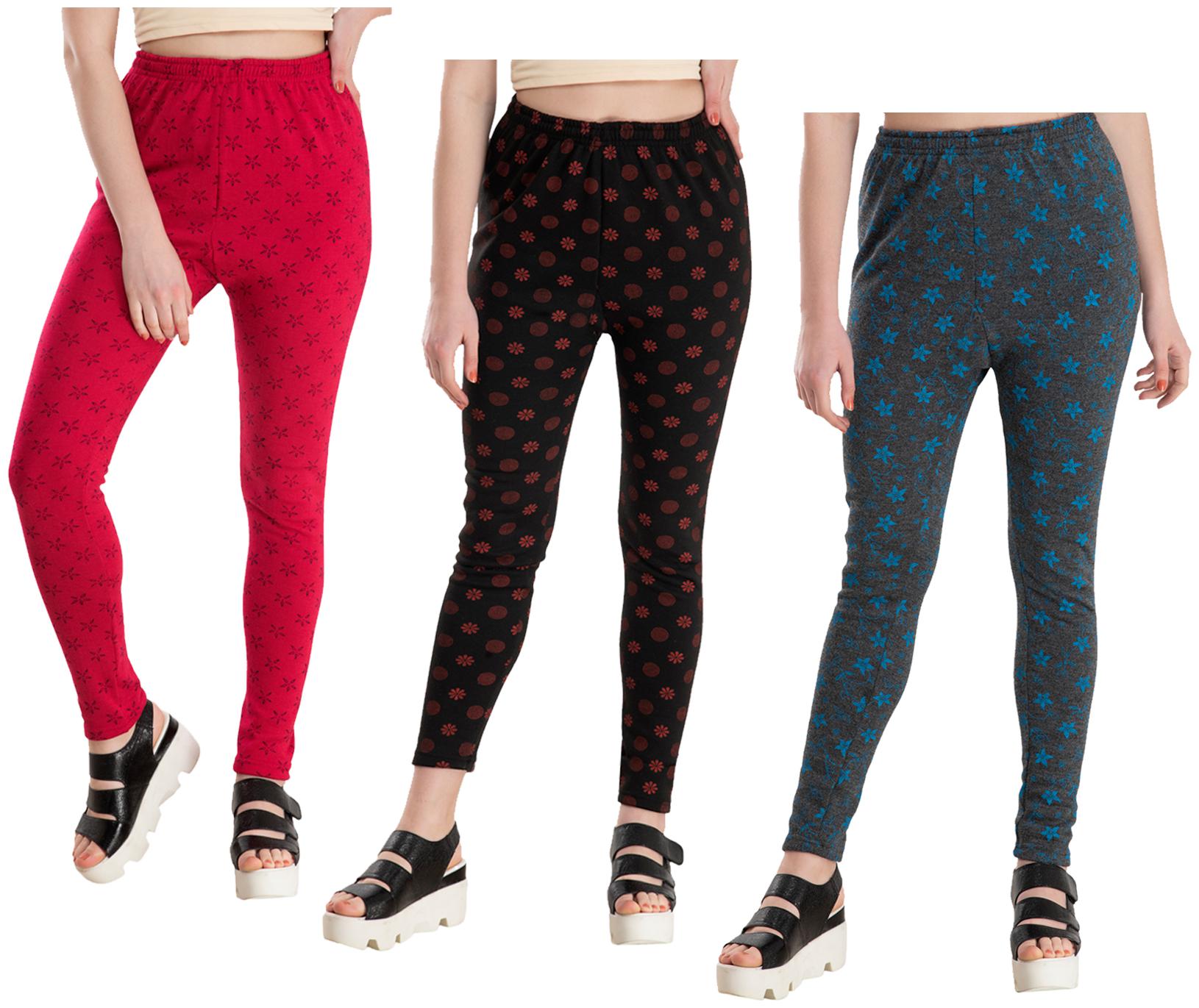 

KAVYA Women Woolen Warm Printed Leggings for Winters (Pack of 3)