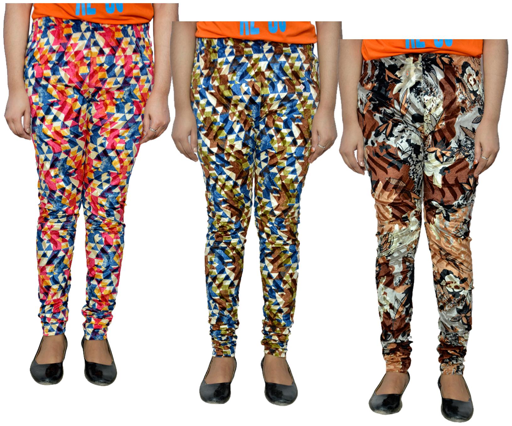 

KAVYA Women Printed Velvet Leggings for Winters (Pack Of 3) Multi color