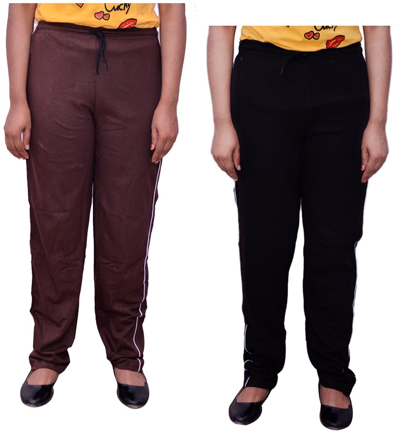 

Kavya Women Regular fit Cotton Solid Track pants - Black Brown