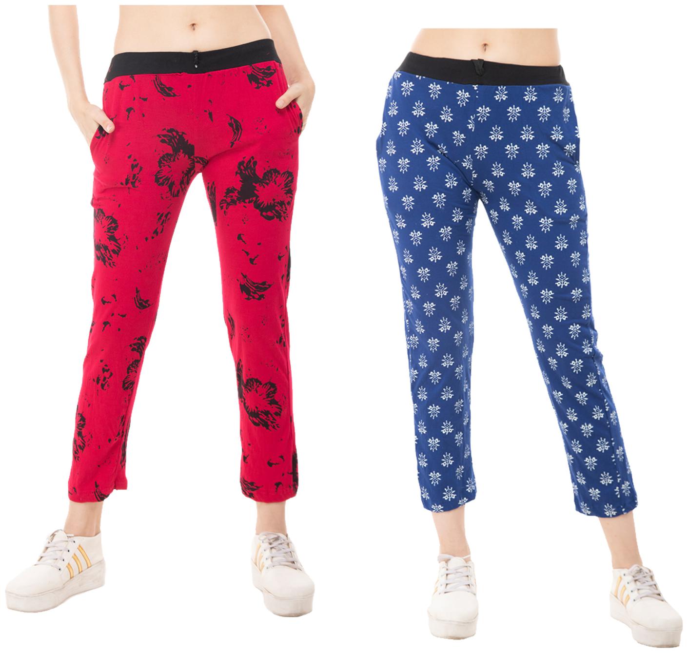 

Kavya Women Regular fit Cotton Printed Track pants - Red Blue