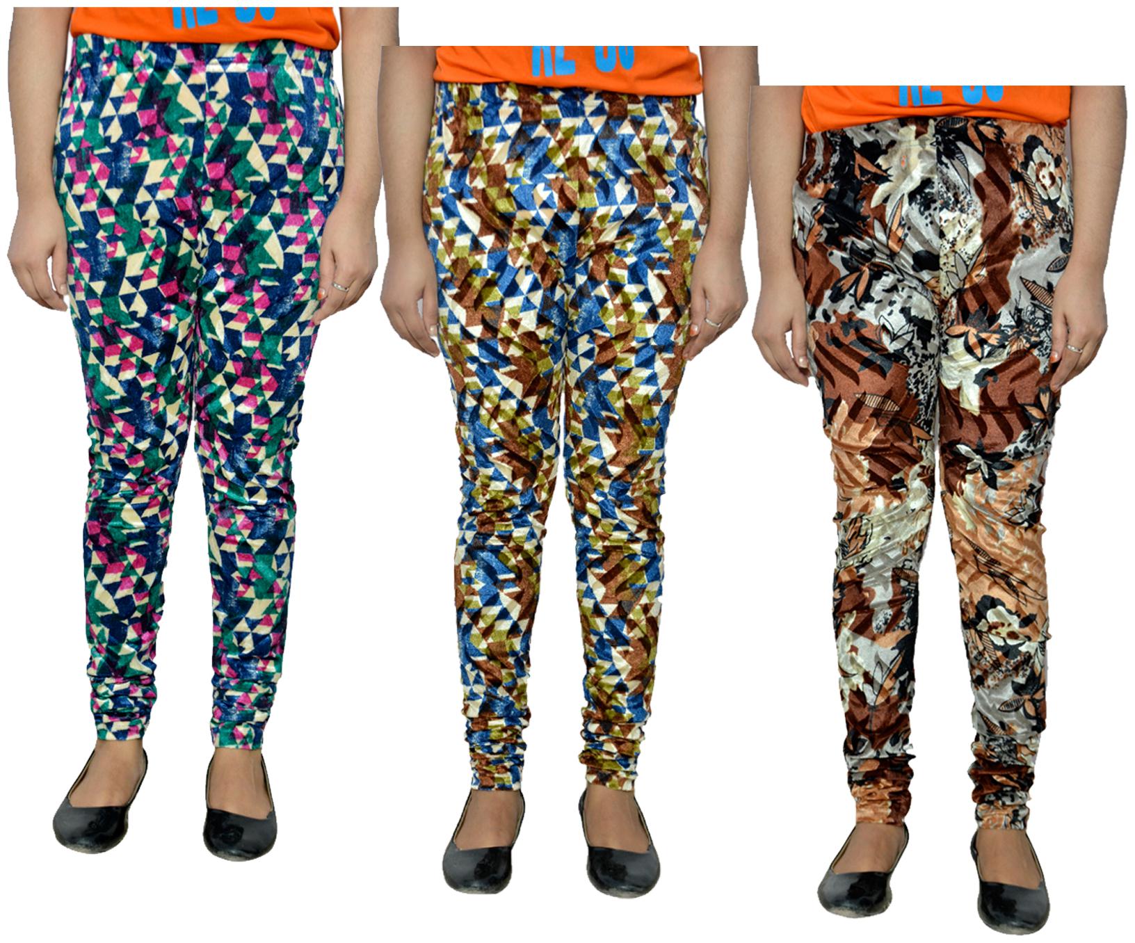 

KAVYA Women Printed Velvet Leggings for Winters (Pack Of 3) Multi color