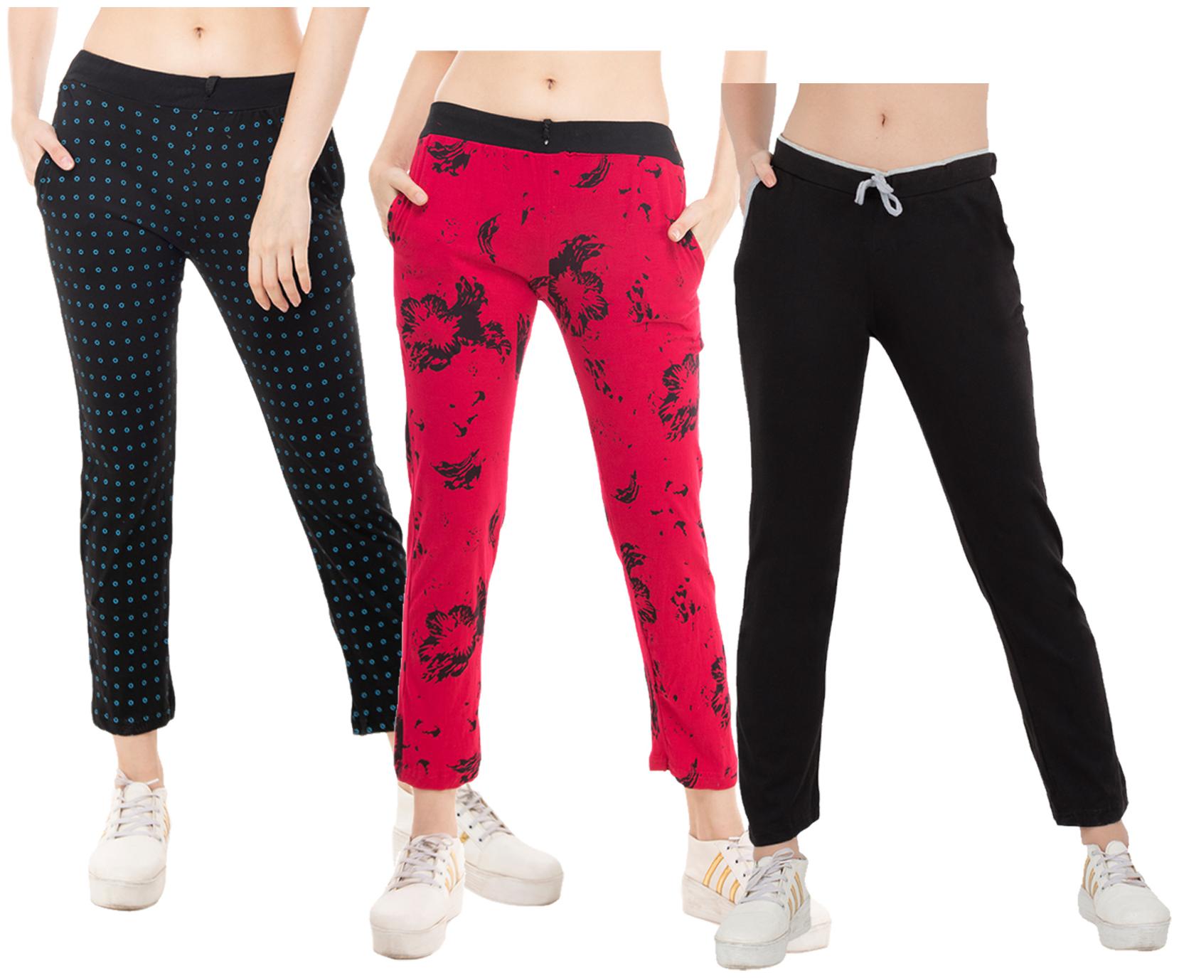 

Kavya Women Regular fit Cotton Solid Track pants - Pink Black