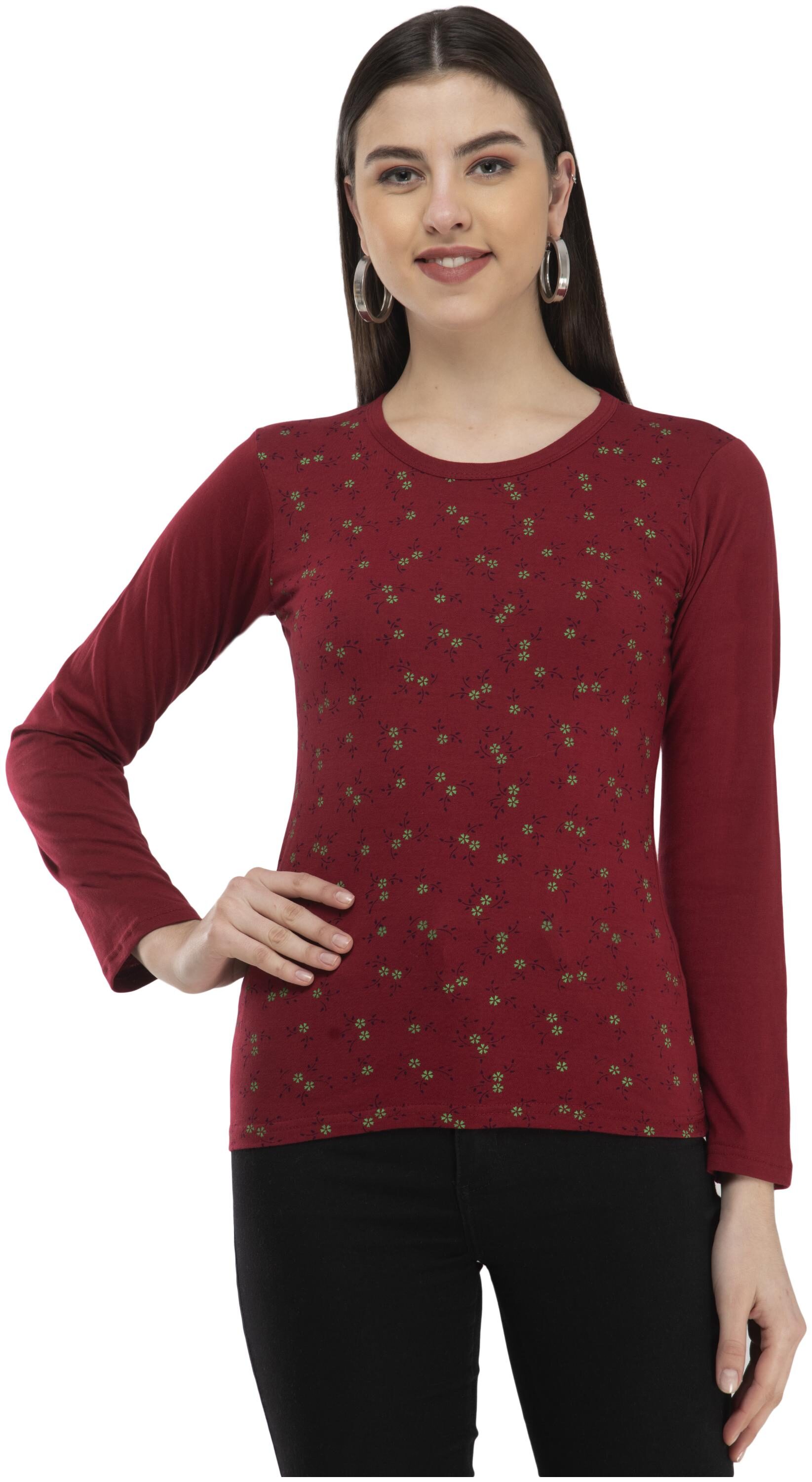 

Kavya Women Maroon Regular fit Round neck Cotton T shirt