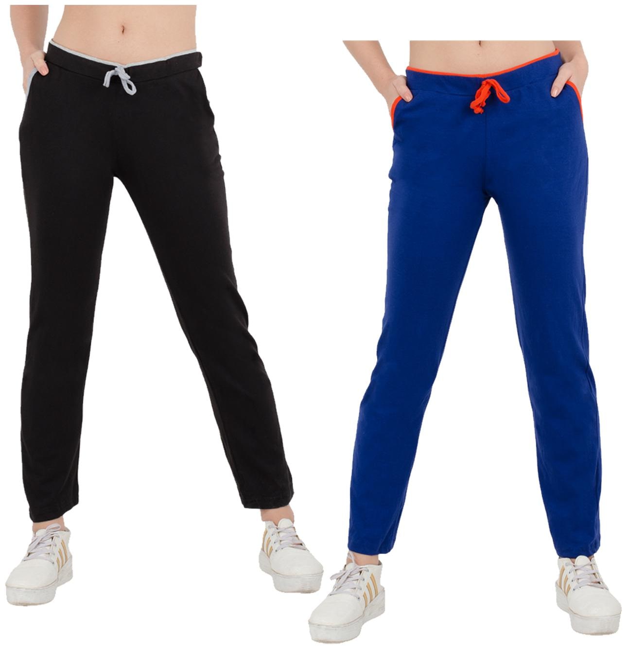 

Kavya Women Regular fit Cotton Solid Track pants - Black Blue