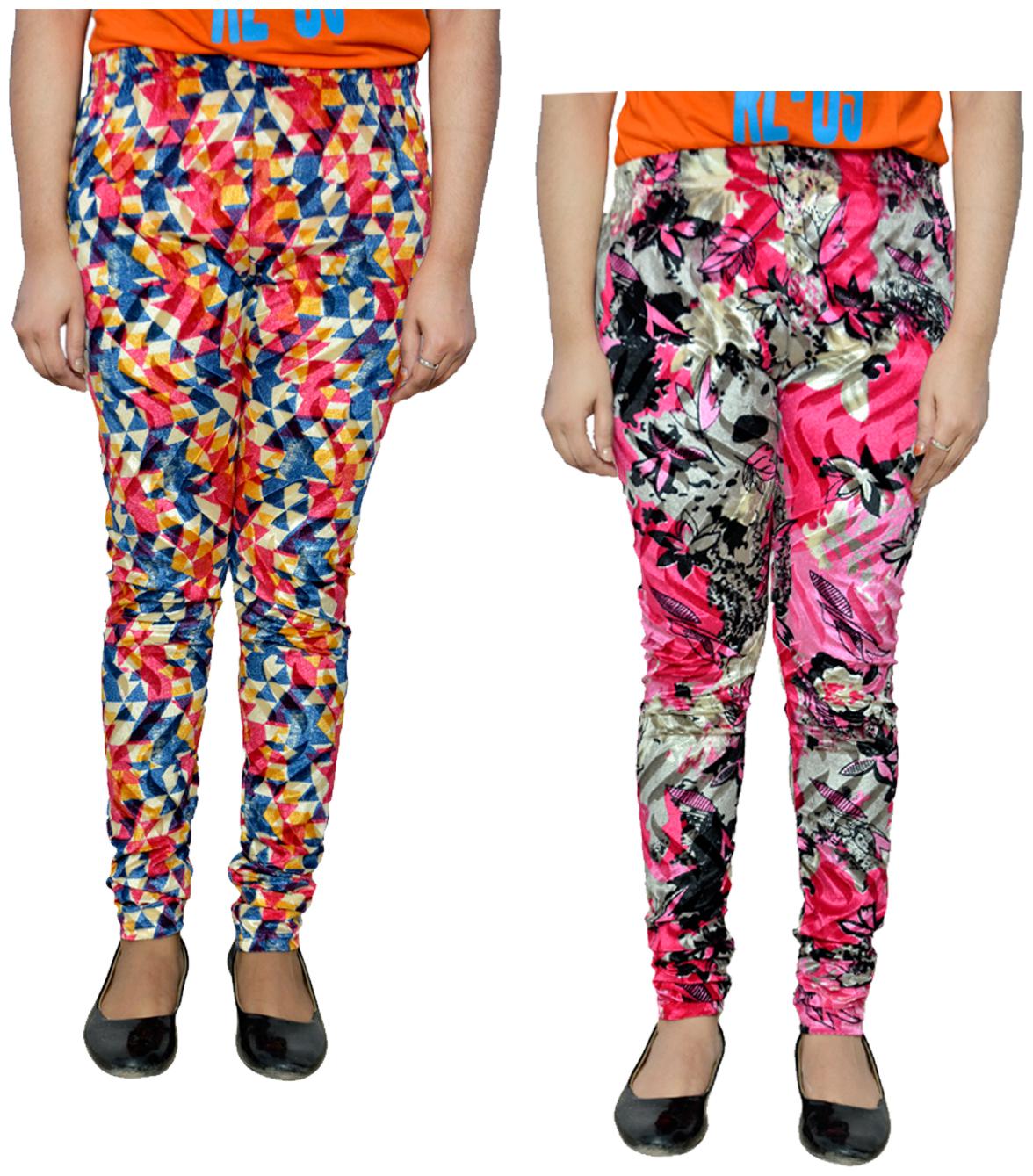 

KAVYA Women Printed Velvet Leggings for Winters (Pack Of 2) Multi color
