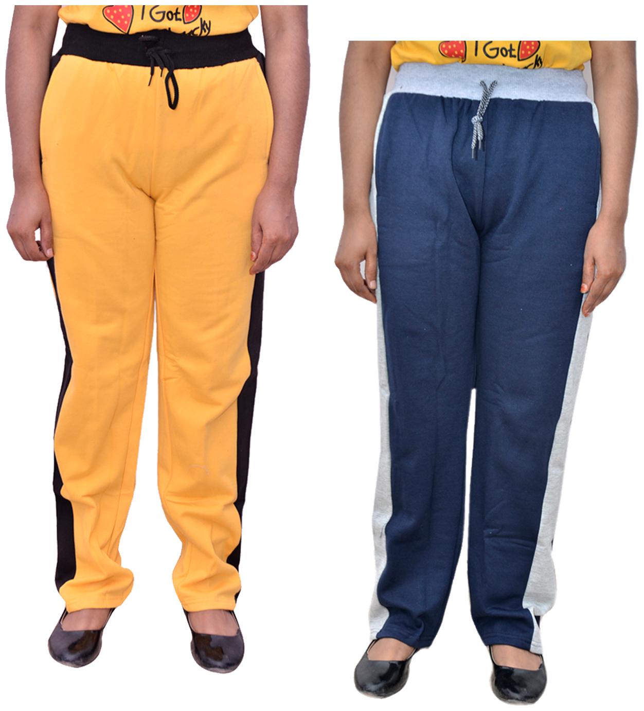 

Kavya Women Regular fit Cotton Solid Track pants - Blue Yellow