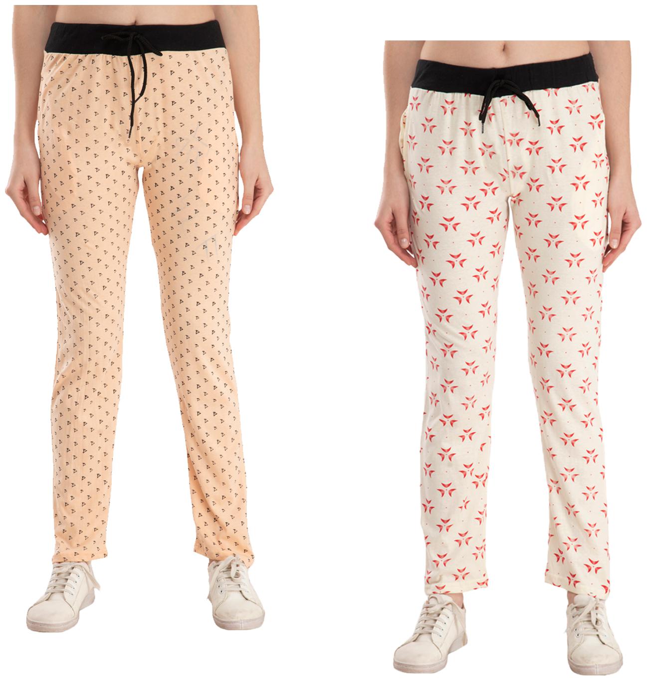 

Kavya Women Regular fit Cotton Printed Track pants - Cream Beige