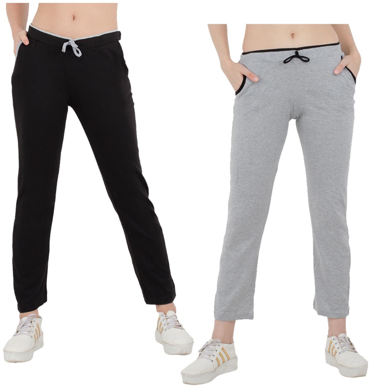 

Kavya Women Regular fit Cotton Solid Track pants - Black Grey