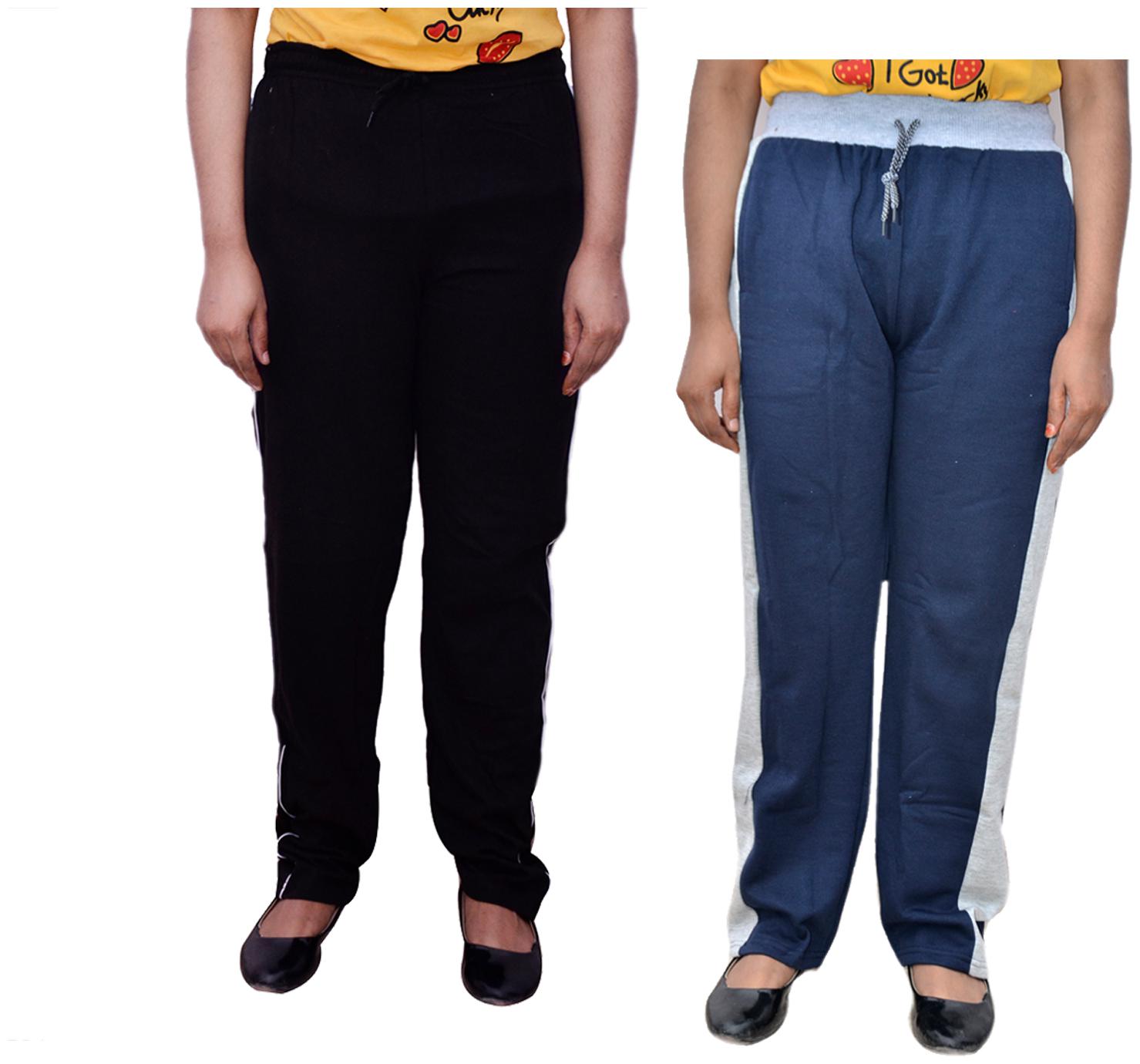 

Kavya Women Regular fit Cotton Solid Track pants - Blue Black