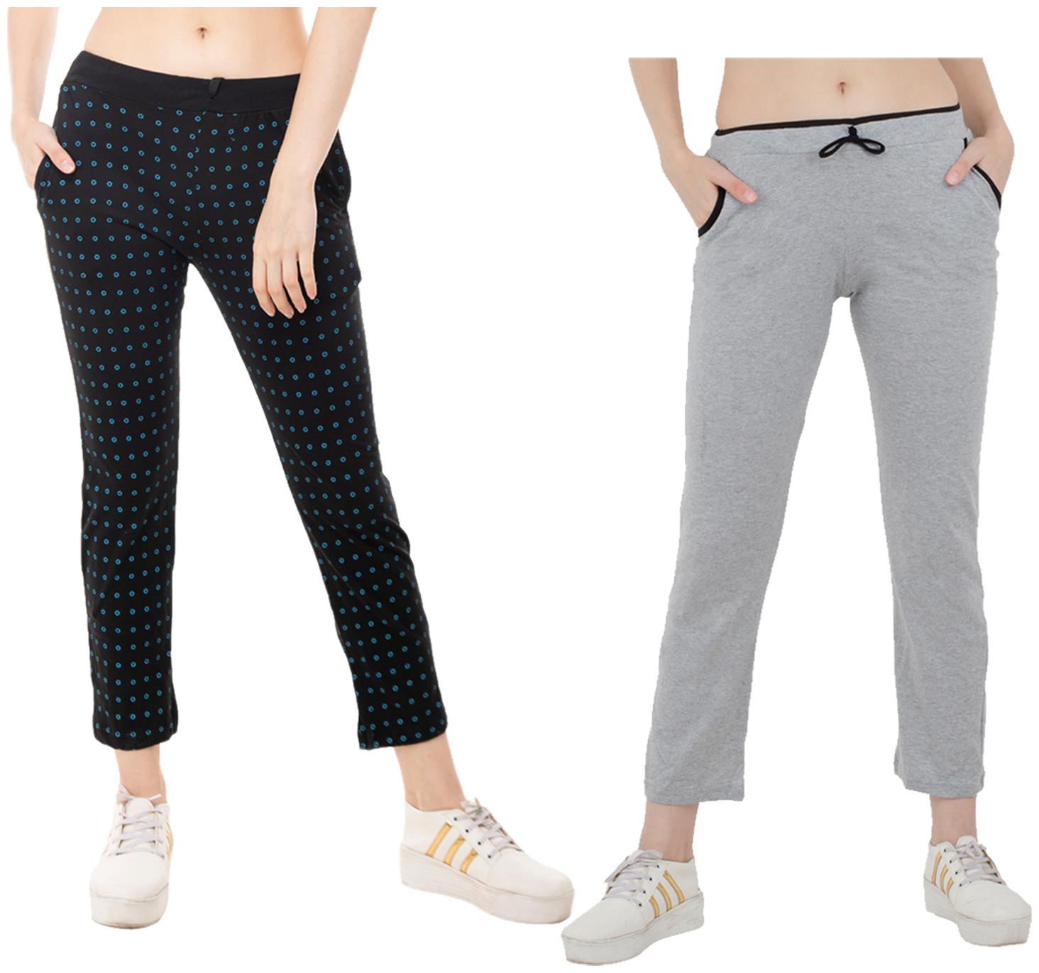 

Kavya Women Regular fit Cotton Solid Track pants - Grey Black