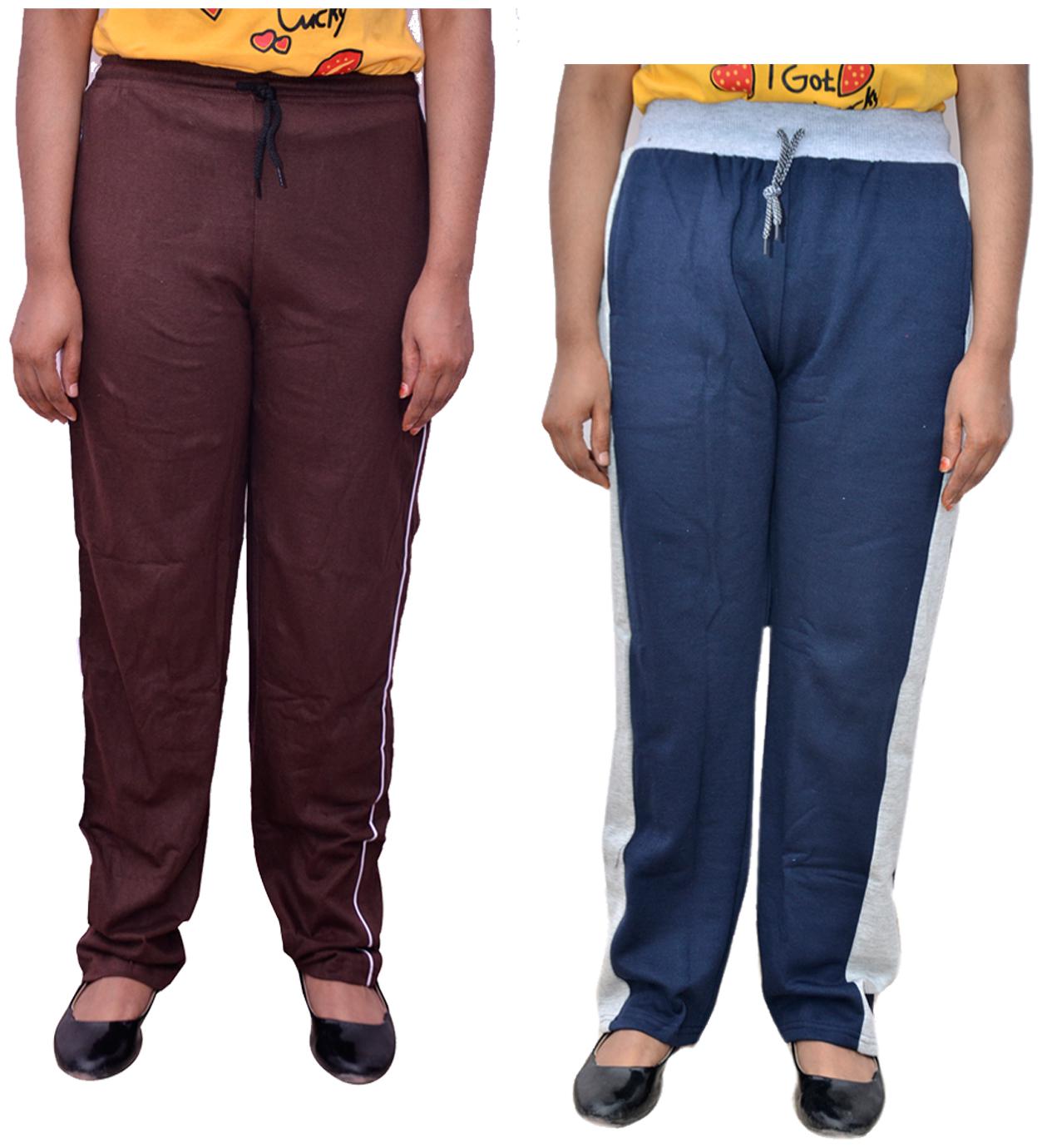 

Kavya Women Regular fit Cotton Solid Track pants - Blue Brown