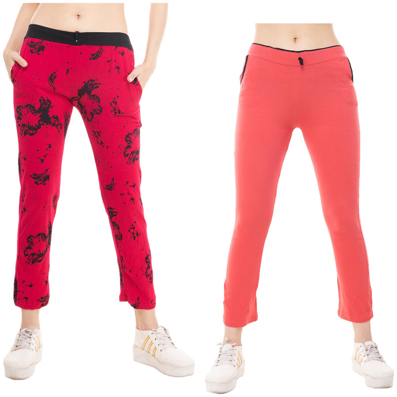 

Kavya Women Regular fit Cotton Solid Track pants - Red Pink