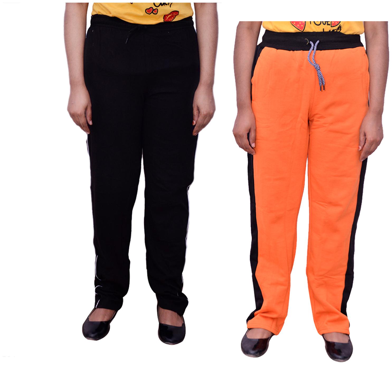 

Kavya Women Regular fit Cotton Solid Track pants - Orange Black