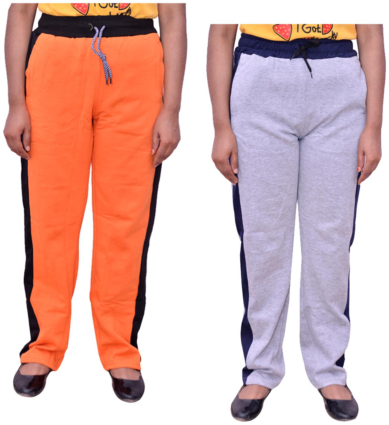 

Kavya Women Regular fit Cotton Solid Track pants - Grey Orange