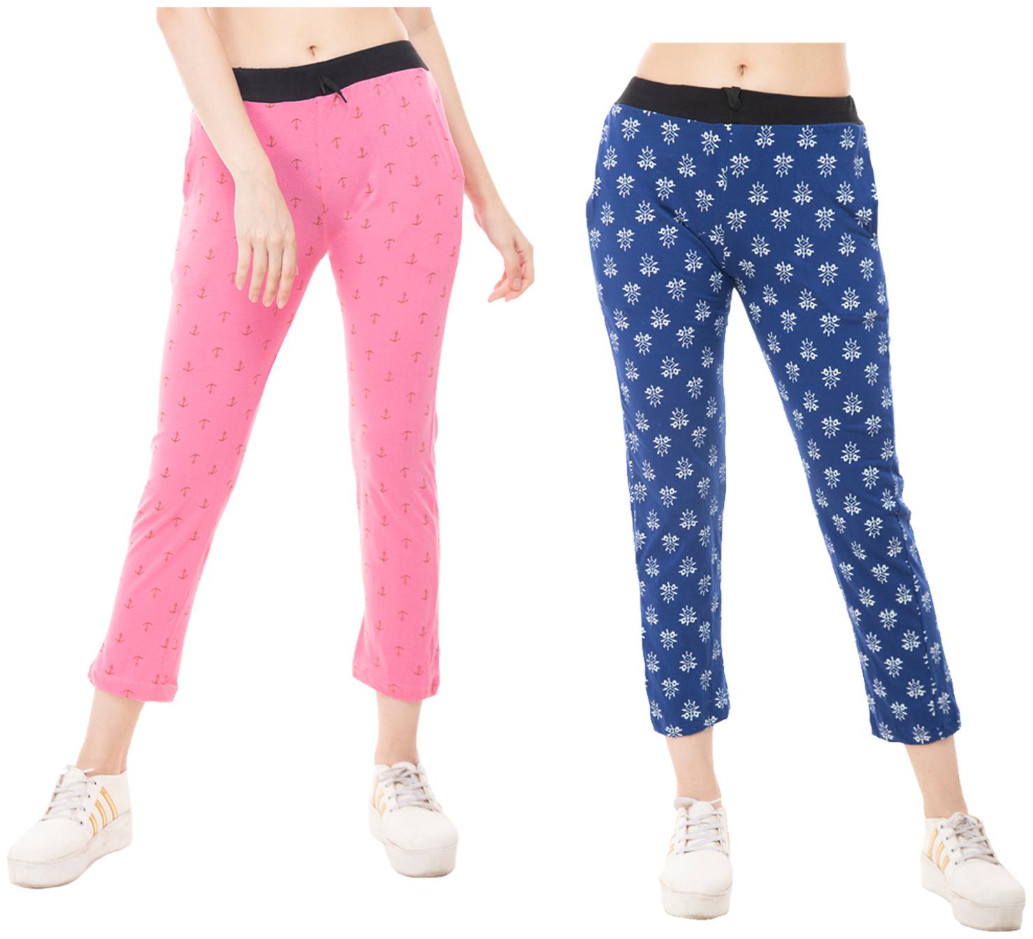 

Kavya Women Regular fit Cotton Printed Track pants - Pink Blue