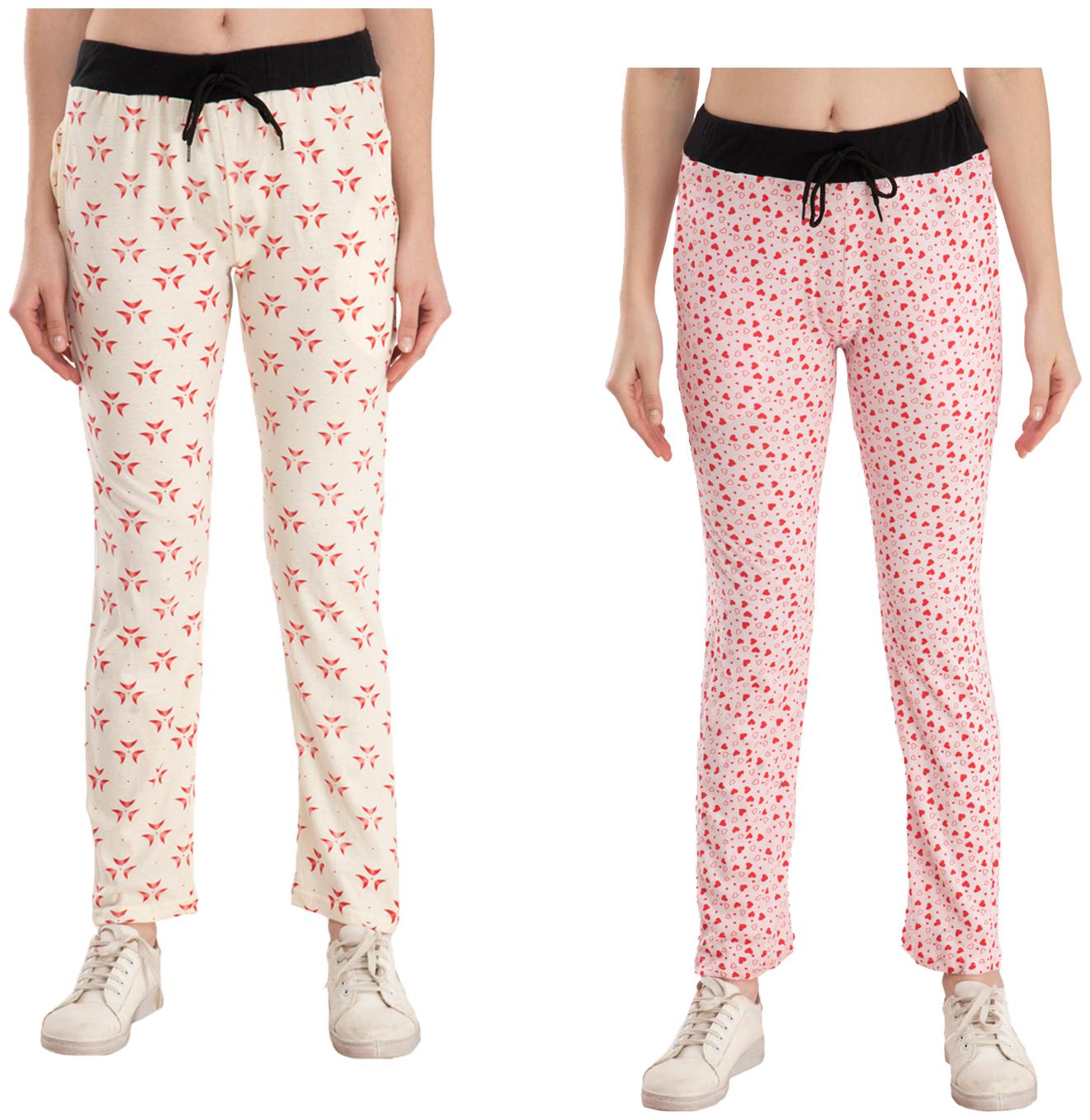 

Kavya Women Regular fit Cotton Printed Track pants - Cream Pink