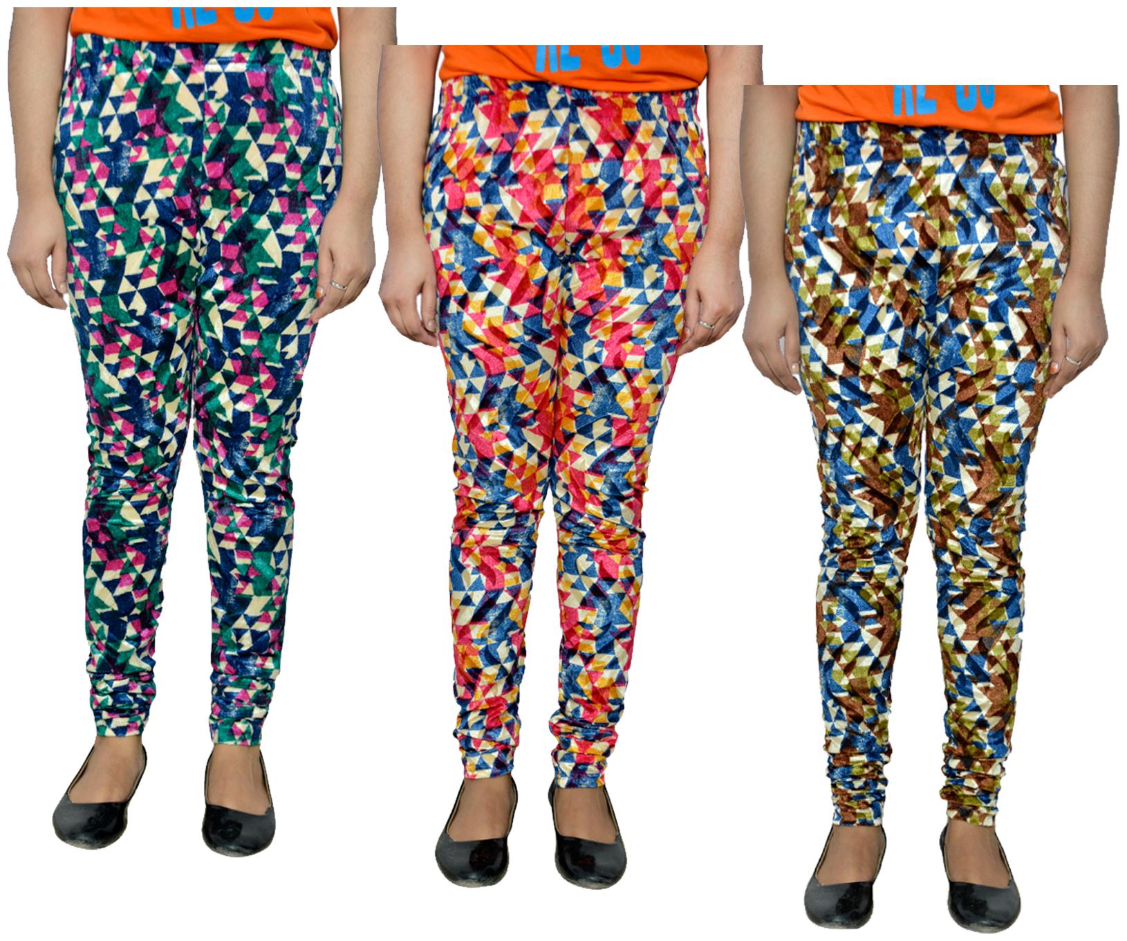 

KAVYA Women Printed Velvet Leggings for Winters (Pack Of 3) Multi color