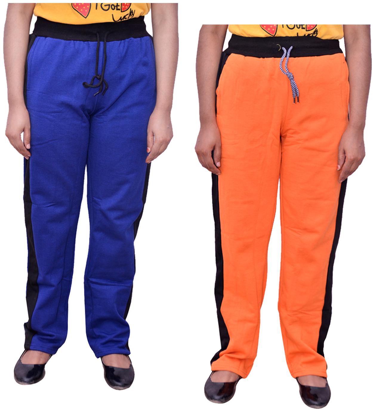 

Kavya Women Regular fit Cotton Solid Track pants - Orange Blue