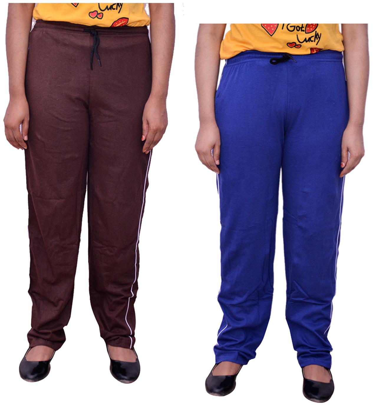 

Kavya Women Regular fit Cotton Solid Track pants - Blue Brown