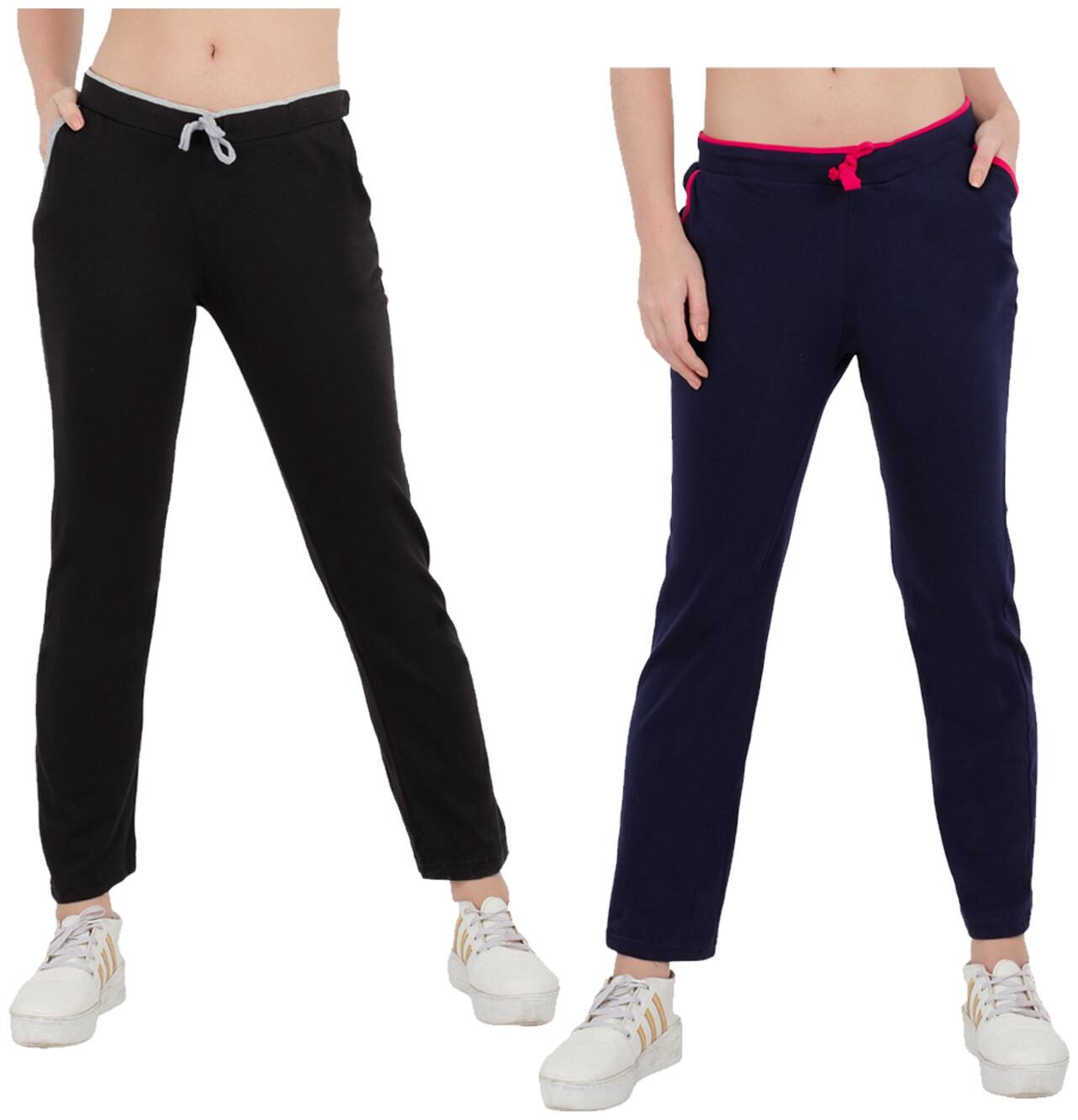 

Kavya Women Regular fit Cotton Solid Track pants - Blue Black