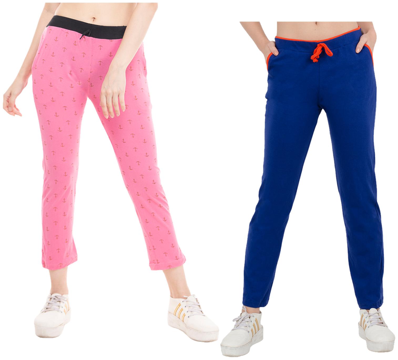 

Kavya Women Regular fit Cotton Solid Track pants - Blue Pink