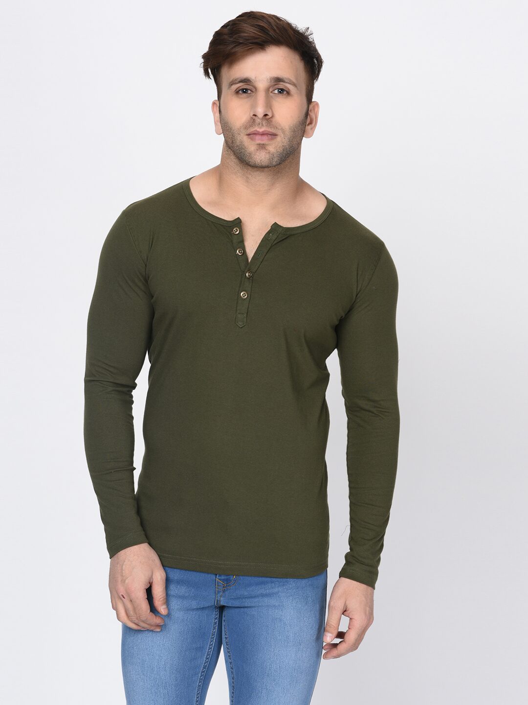 

KAY DEE Men Green Regular fit Cotton Blend Henley neck T-Shirt - Pack Of 1