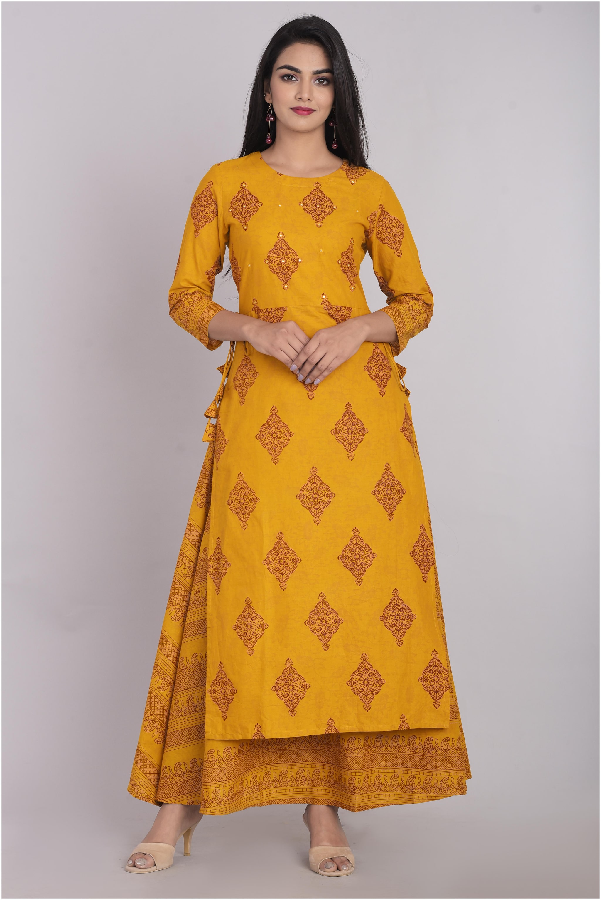 

KBZ Women Cotton Printed Mustard Kurta