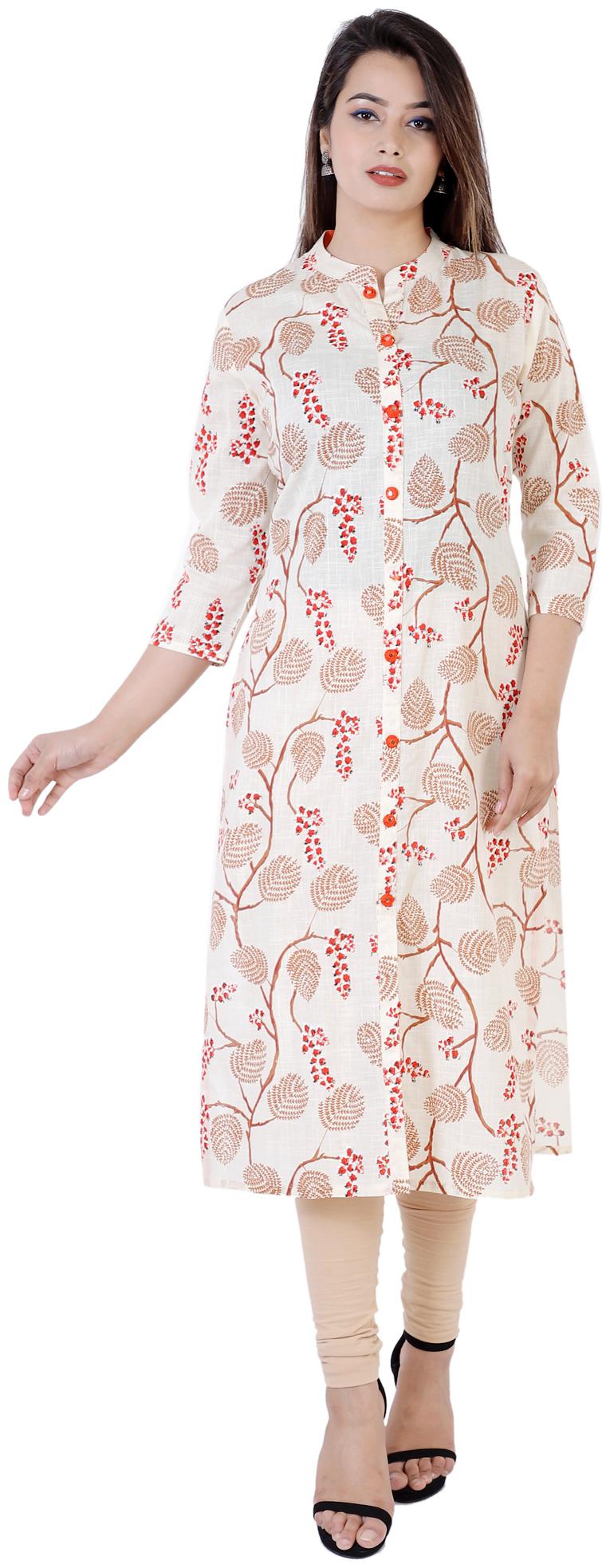 

KBZ Women Cotton Printed Cream Kurta