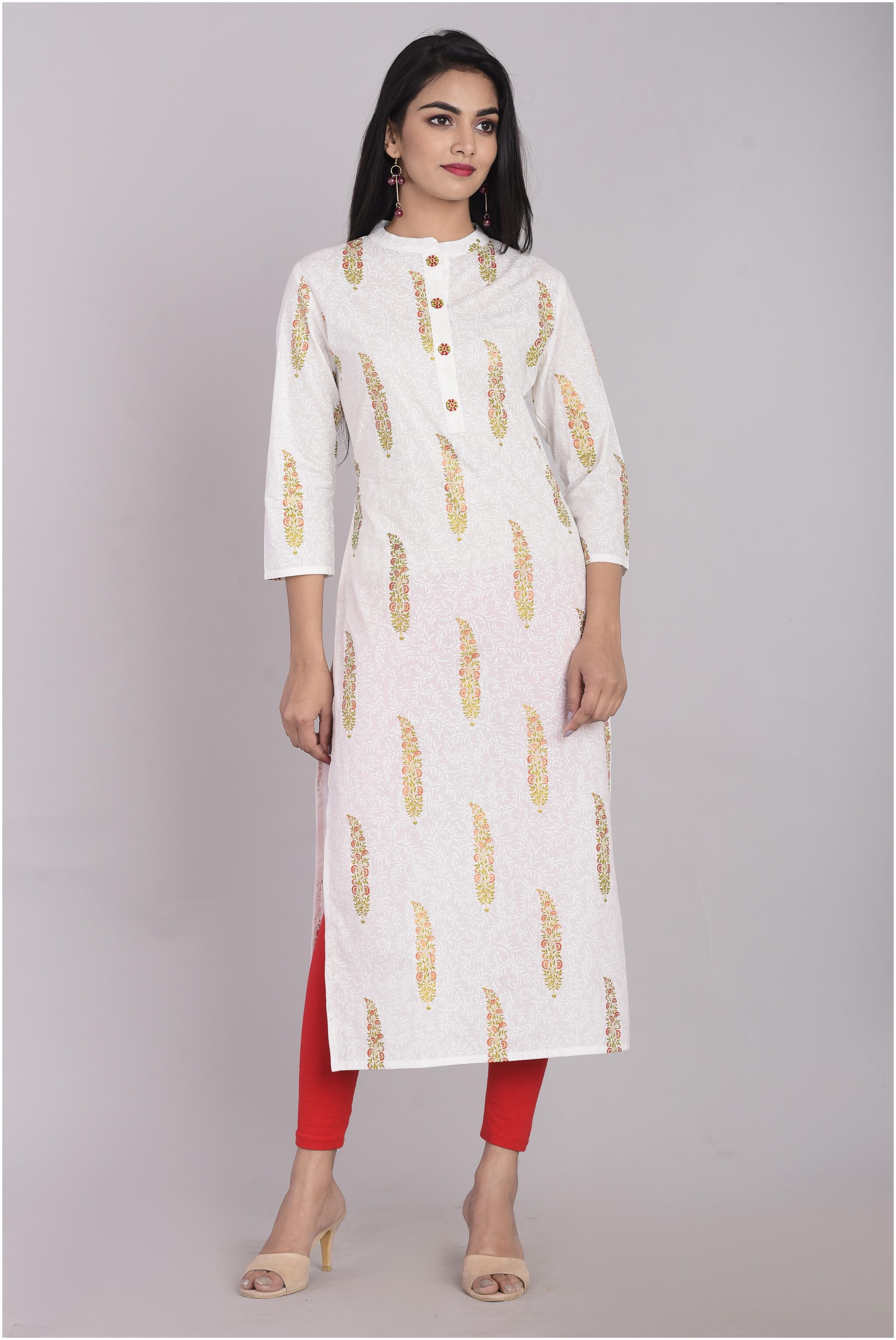 

KBZ Women White Printed Straight Kurta