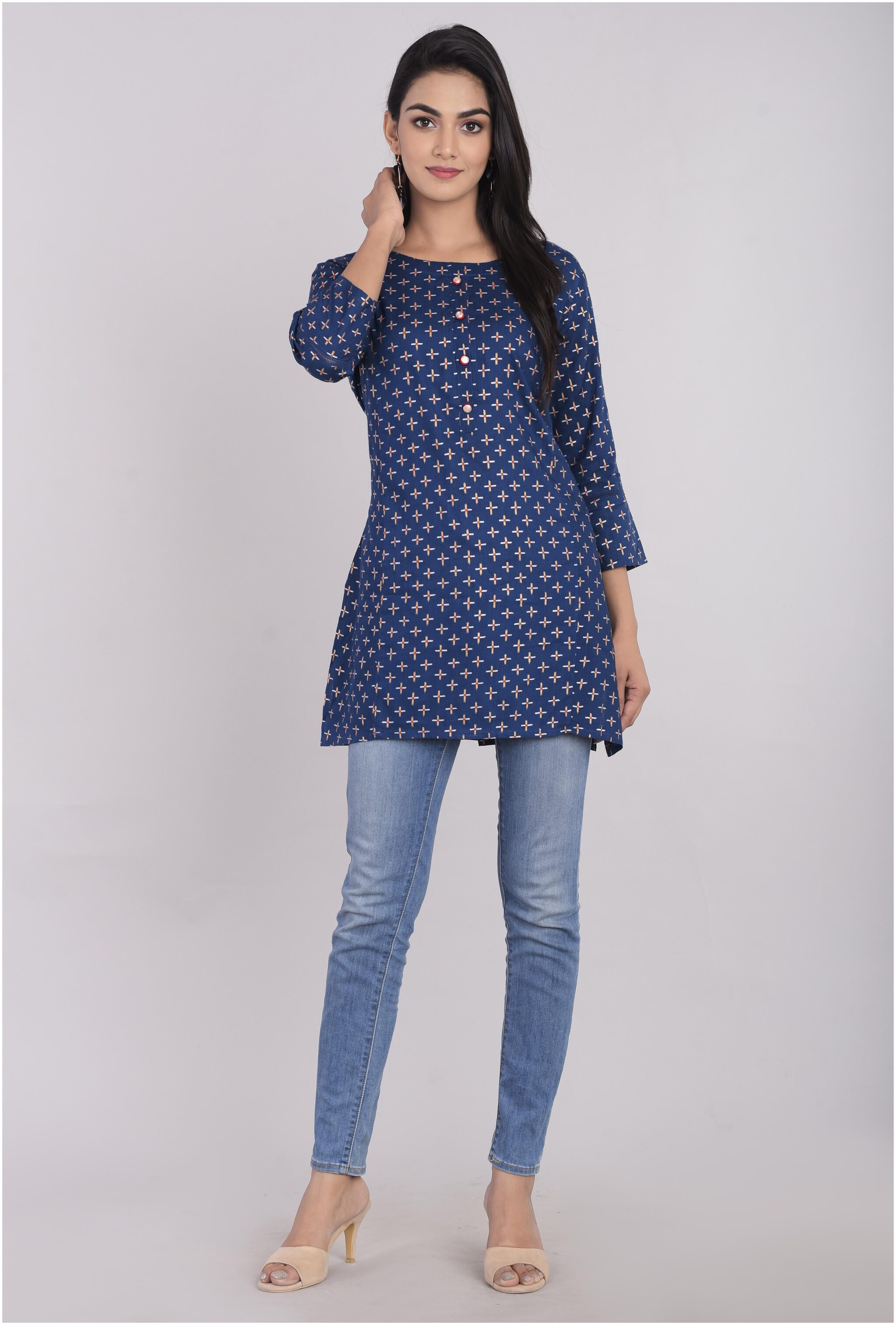 

KBZ Women Blue Printed Straight Kurti